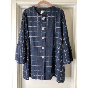 Yushi Women's Lagenlook Jacket Button Accent Eclectic Bell Sleeve Size XL